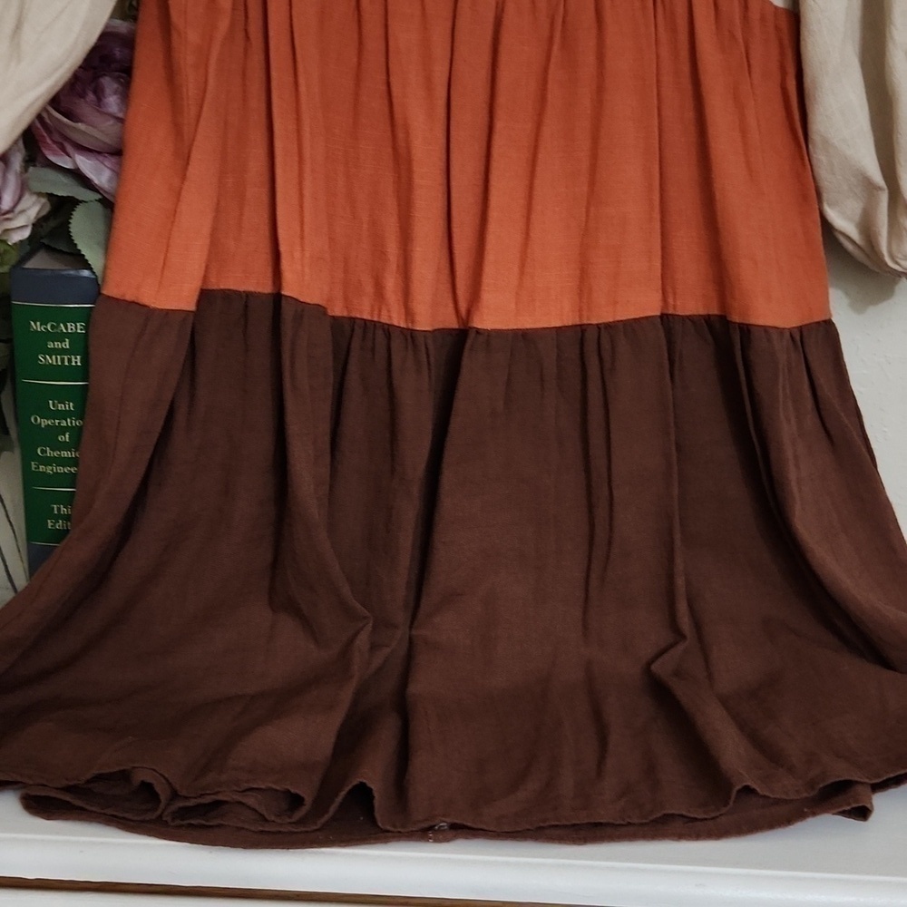 Umgee Colorblock Tiered Dress Cottagecore Farmhouse Bohemian Coastal Medium - Picture 8 of 9